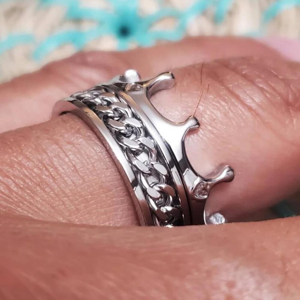 Crown Ring, Stainless Steel, Unisex Ring, 2 Double Crown Set Band Gift Set